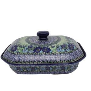 CERAMIKA ARTYSTYCZNA Sapphire Fields Medium Covered Baker Blue Rose